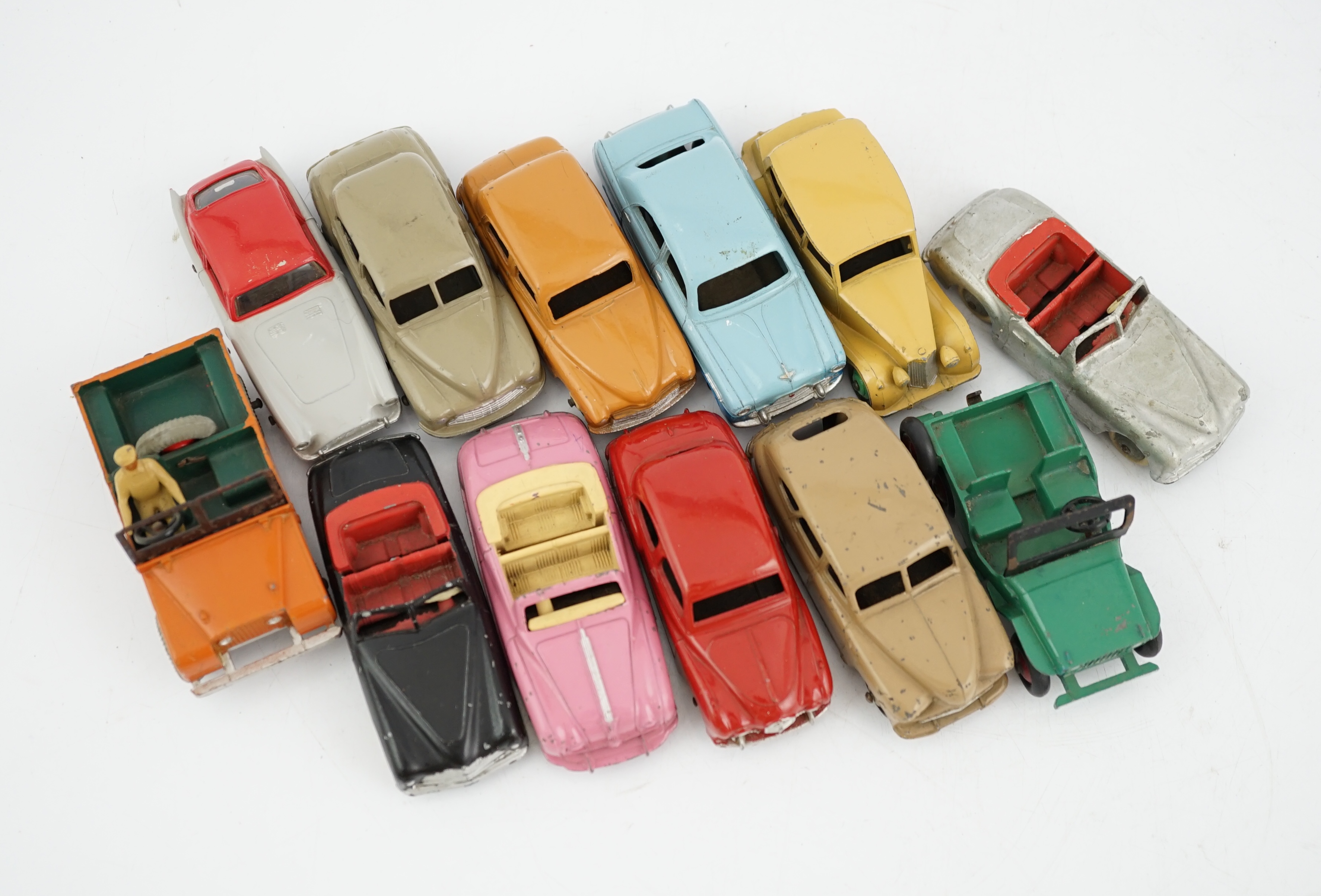 Twelve Dinky Toys, including; Austin Somerset, Triumph, Ford Zephyr, Morris Oxford, Vanguard, Simca 8 Sport, etc.